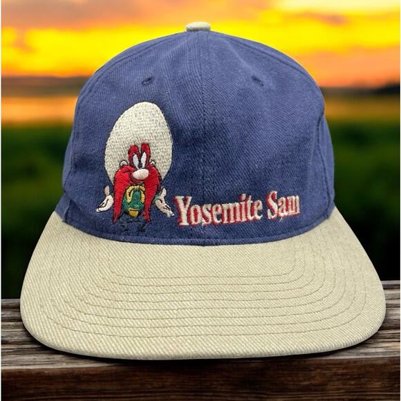 Warner Bros Yosemite Sam Blue Vintage Hat Acme Clothing Fast Shipping - Picture 4 of 16